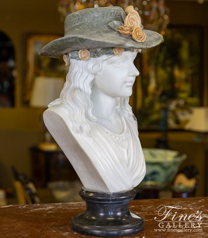 Marble Statues  - Rose Beuret Hat Portrait Marble Bust - MBT-399